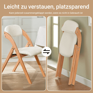 SoBuy 2er Set Klappstühle, weiß, Holz, gepolstert, platzsparend zusammenklappbar.