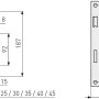 Technische Zeichnung Abus Rohrrahmentür-Einsteckschloss, Dornmaß 40mm, Maße und Details.