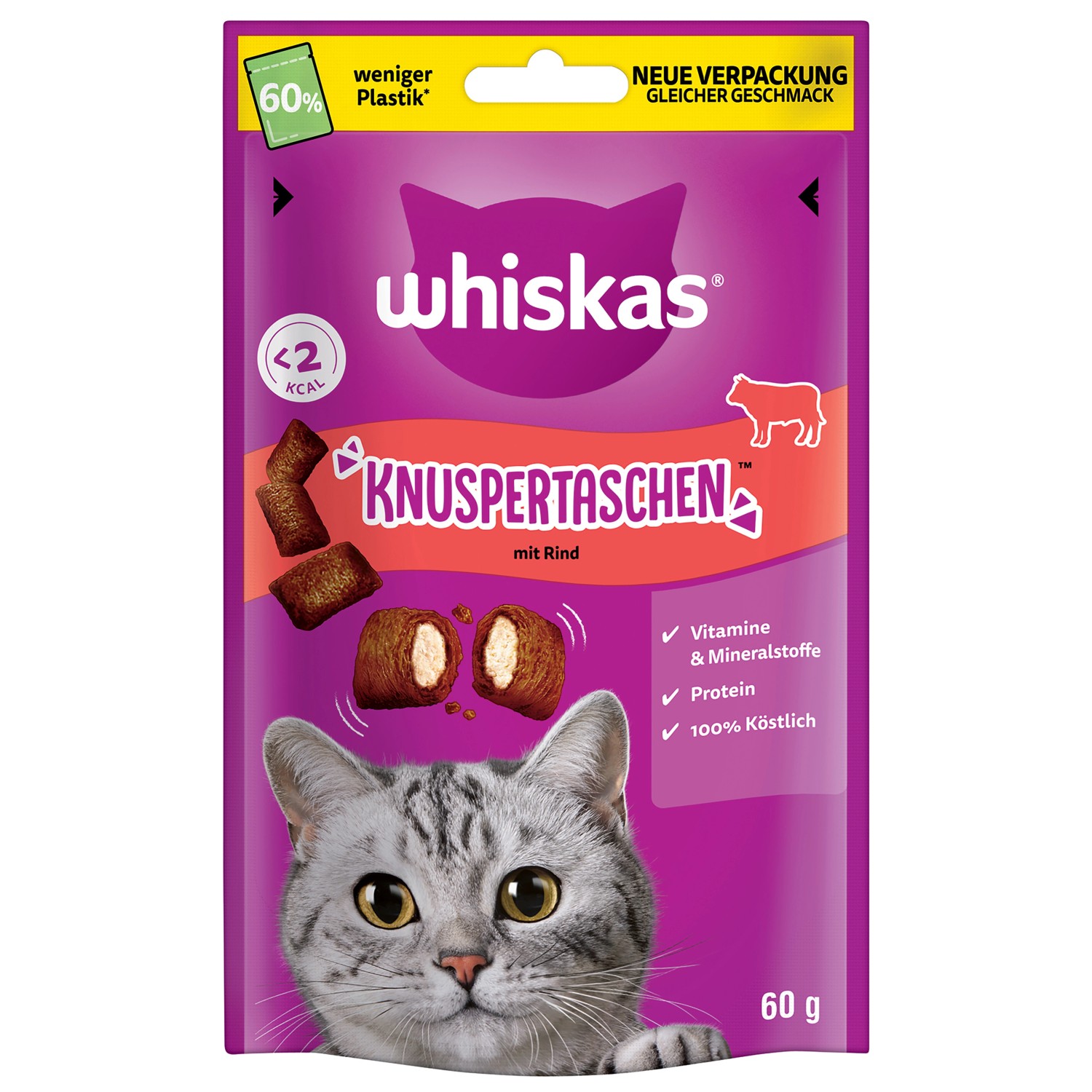 Whiskas Katzen-Ergänzungsfutter Knuspertaschen Rind 60 g