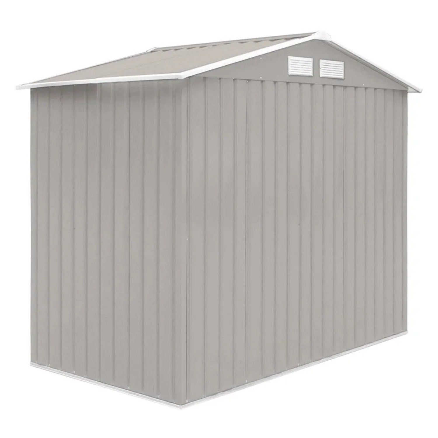 Hattoro S100 Metall Gerätehaus XL in Hellgrau mit Satteldach und Lüftungsgittern für den Garten.