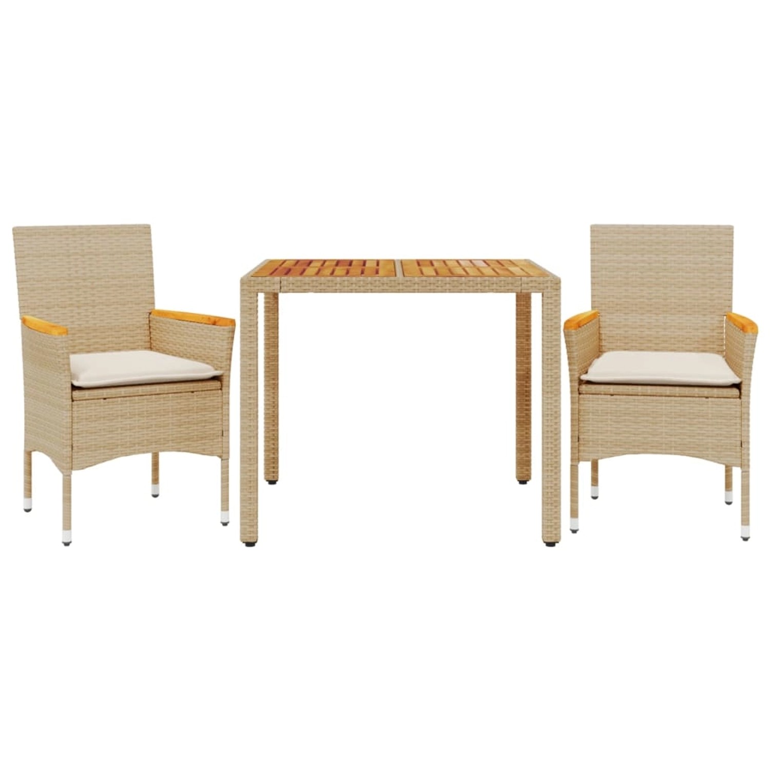 vidaXL 3-Tlg Garten-Essgruppe mit Kissen Beige Poly Rattan Akazie 3278639