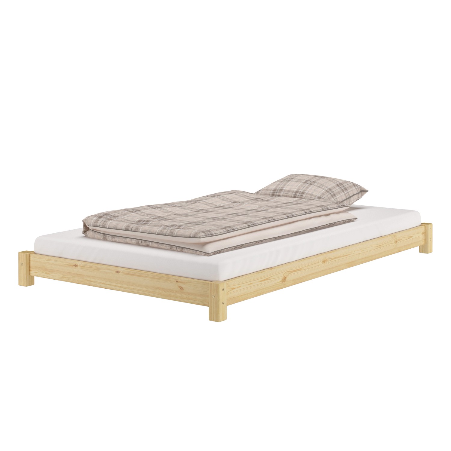 Erst-Holz Breites Flaches Futonbett Einzelbett 120 x 200 Kiefer Massiv Modell 51 ohne Zubehör