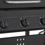 Detailansicht des schwarzen Cumbre Gasgrills mit 3 Brennern und Drehknöpfen.