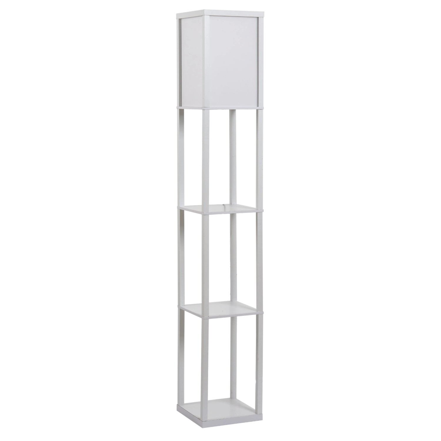 HOMCOM Stehleuchte mit Regalen E27 Holz Weiß 26 x 26 x 160 cm Ohne Glühbirn günstig online kaufen