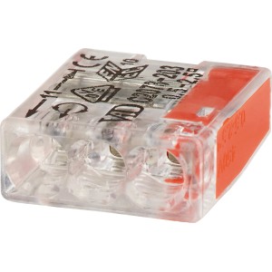 Steckklemme, 3-polig, transparent/orange, für Leiter Ø 0,5-2,5 mm, 30er-Pack.