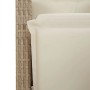 Detailaufnahme: Beige Poly Rattan Gartenstuhl mit cremefarbenem Kissen aus der vidaXL 9-tlg Essgruppe.