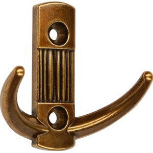 Wandhaken 2214 in Altmessing brüniert, Metallhaken mit zwei Armen für die Wandmontage.