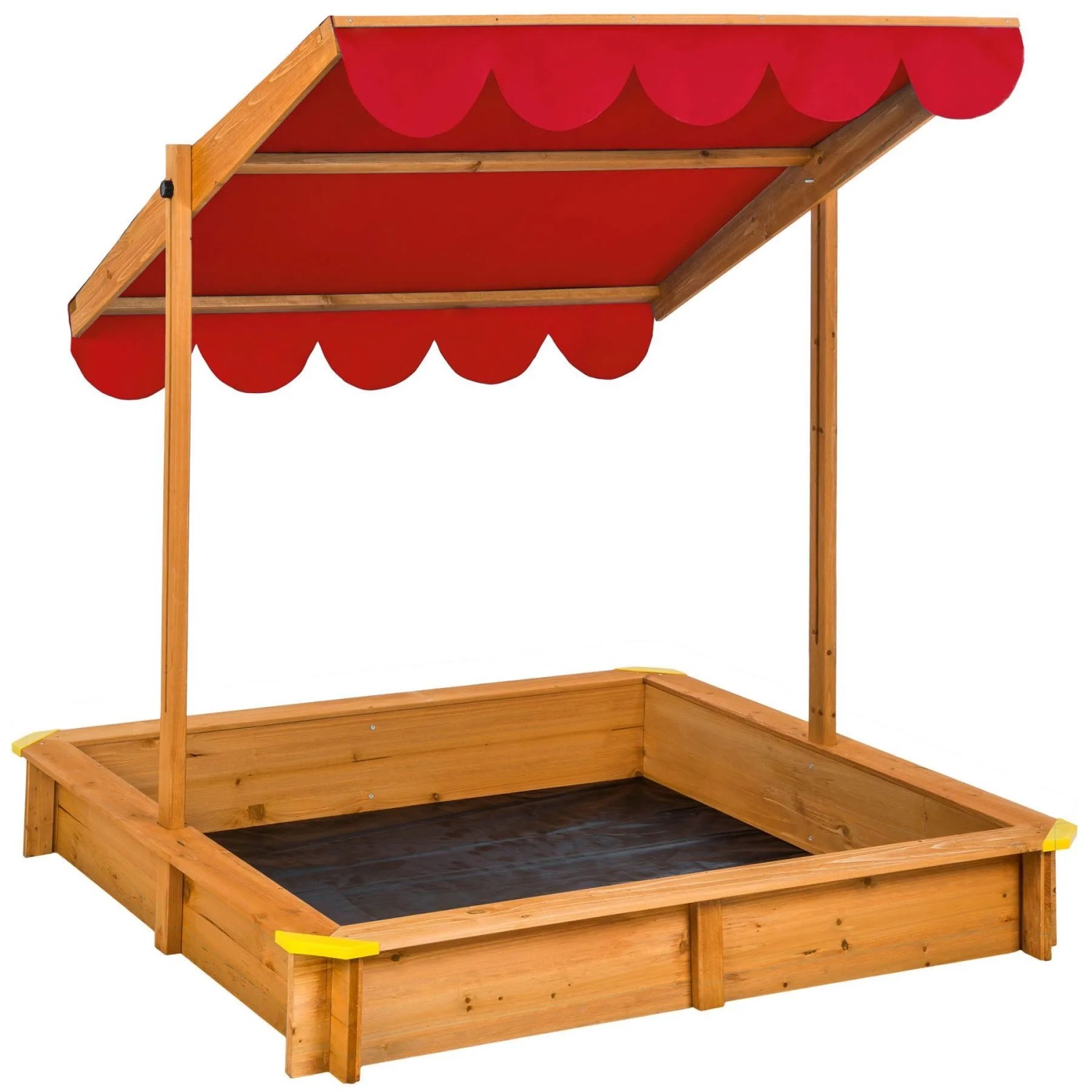 Tectake Sandkasten Emilia Aus Holz Mit Verstellbarem Dach Praktischer Sitzflächenrand 120 X 120 X 120 Cm Rot