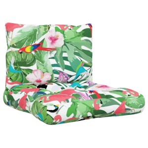 Mehrfarbiges vidaXL Palettenkissen-Set mit tropischem Vogel- und Blumenmuster.