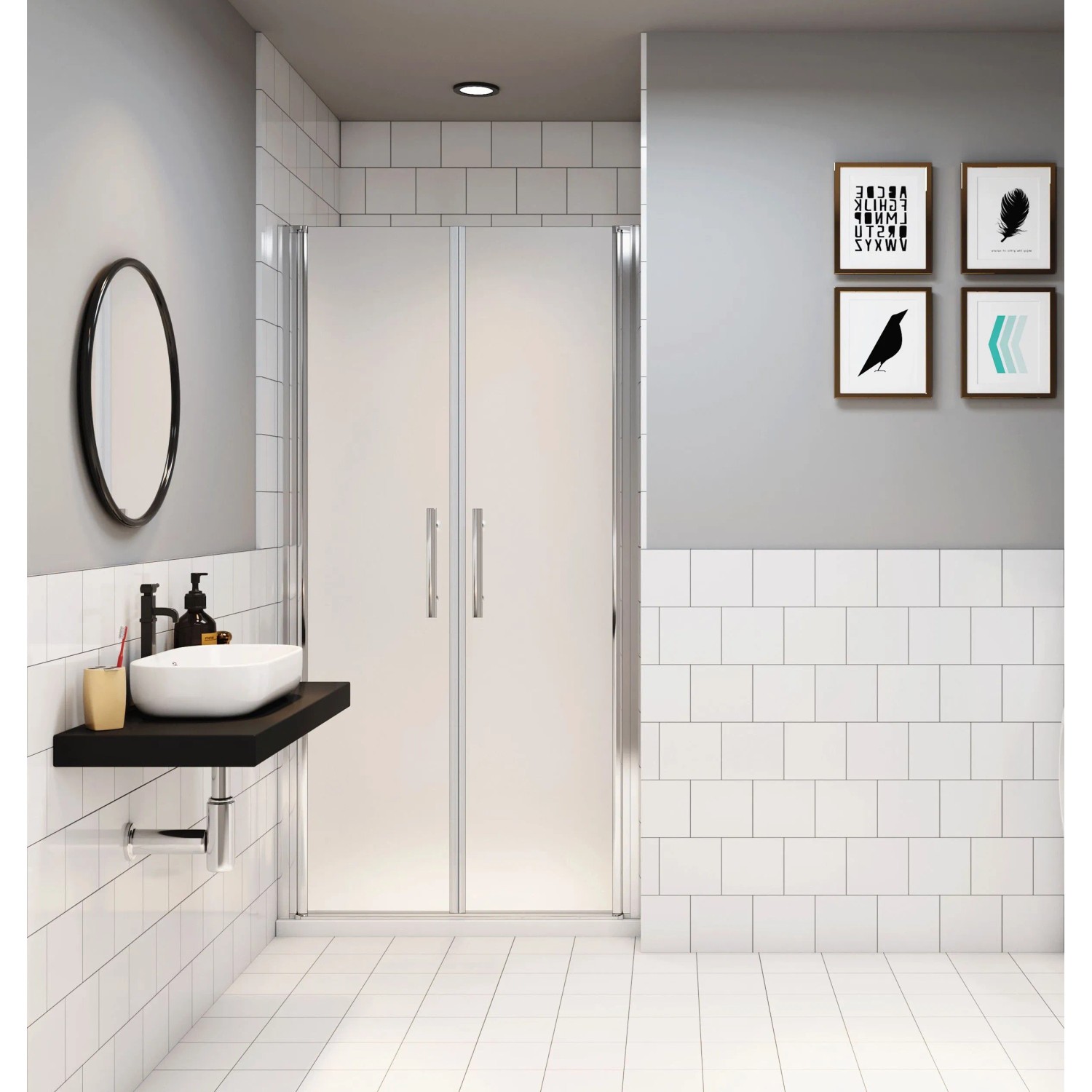 Duschparadies Duschtür Nischentür 100 x 195cm Pendeltür 6mm ESG Nano Glas Schwingtür Doppeltür Milchglas Chrom