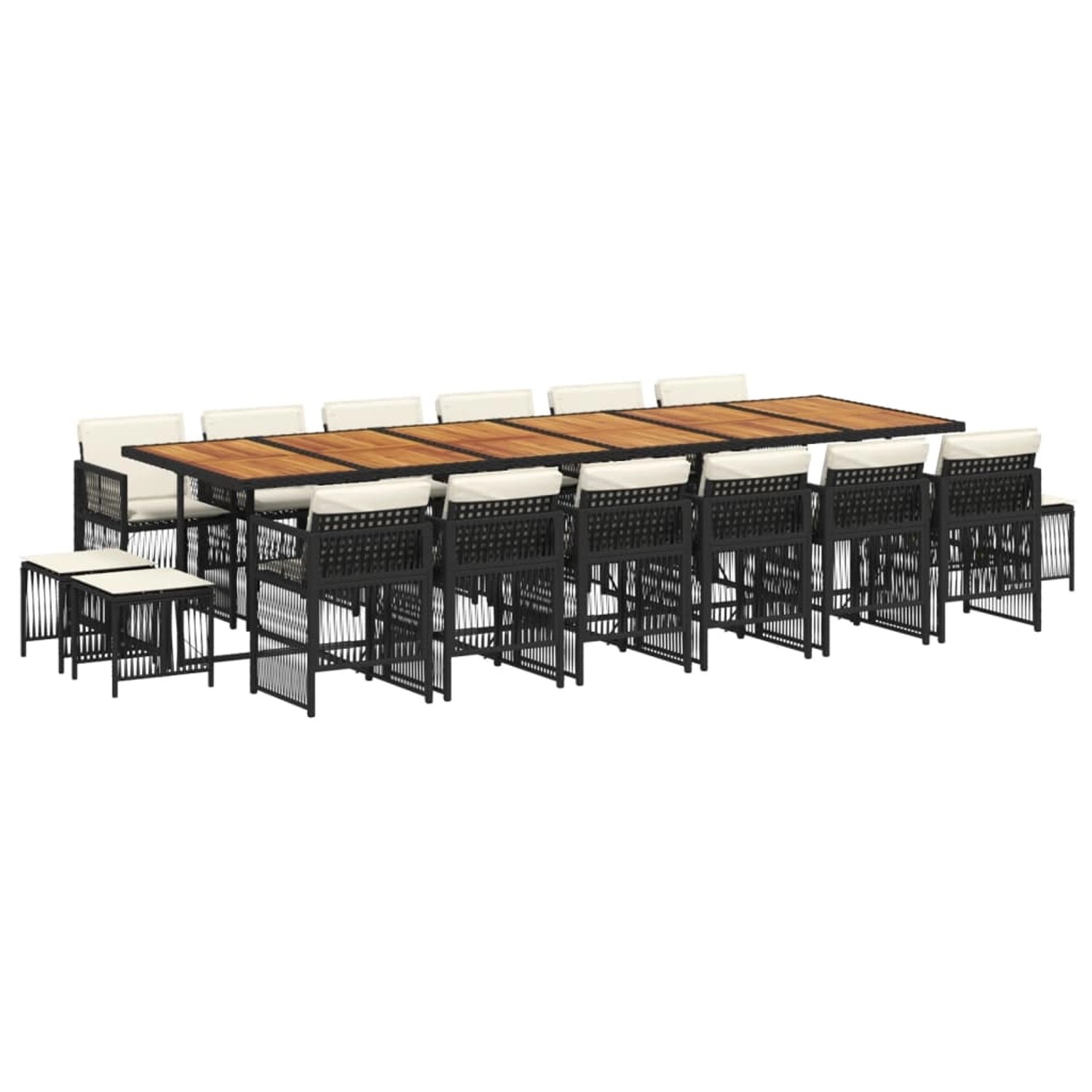 vidaXL 17-Tlg Garten-Essgruppe mit Kissen Schwarz Poly Rattan 3211011
