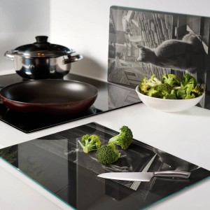 Tulup Herdabdeckplatte SET aus 2 Stück 40x52 cm Schneidebrett aus Glas Schutzplatte Spritzschutz Katzen im Fenster