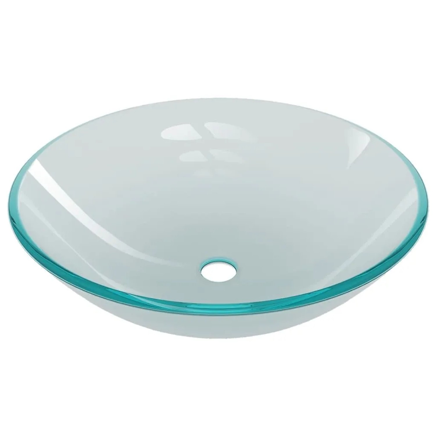 Rundes, klares Glas Waschbecken mit blauem Rand, Teil eines vidaXL Sets für Einzelwaschtische.