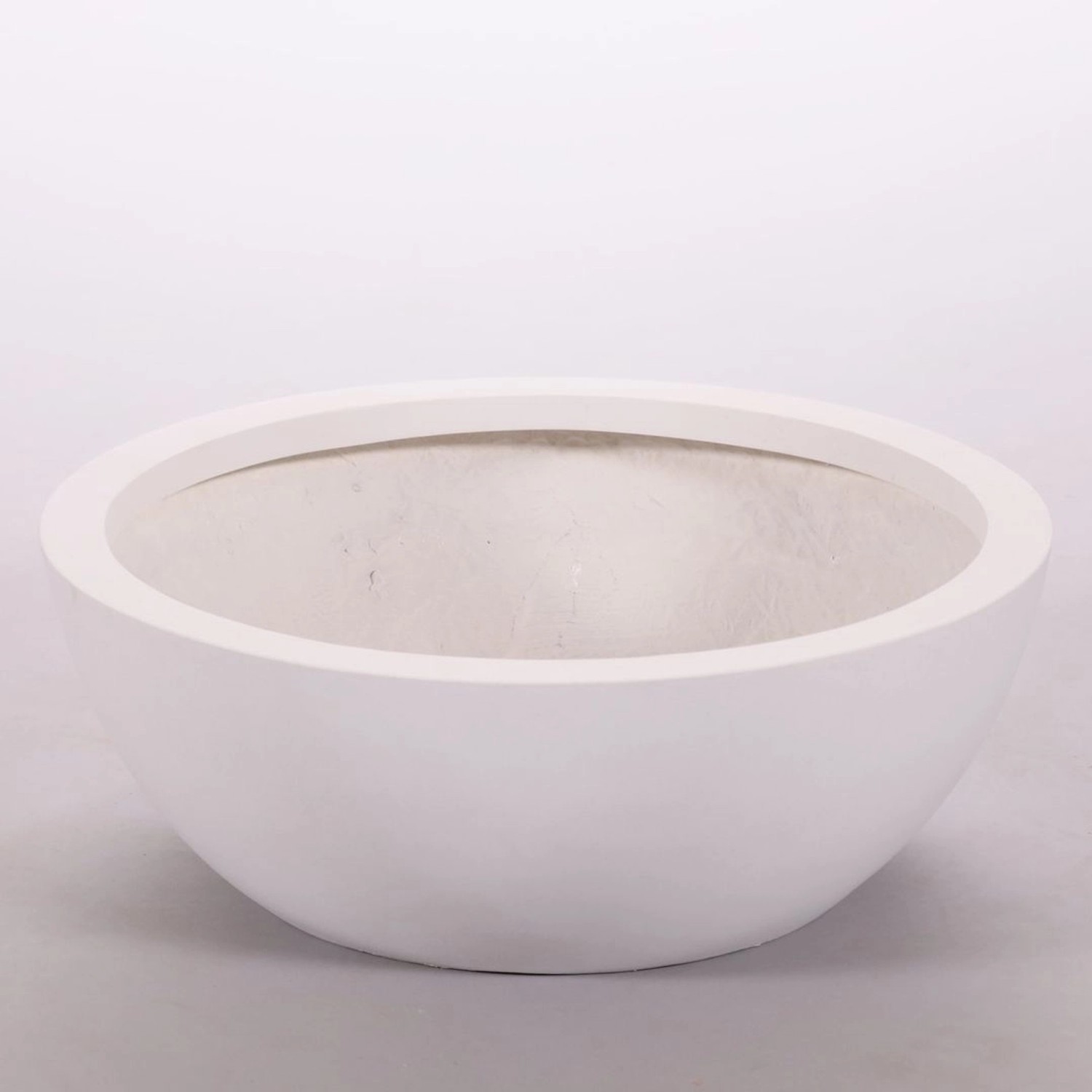 Eleganter, runder Pflanzkübel Schale aus Fiberglas, perlmutt-weiß, 46x16cm.