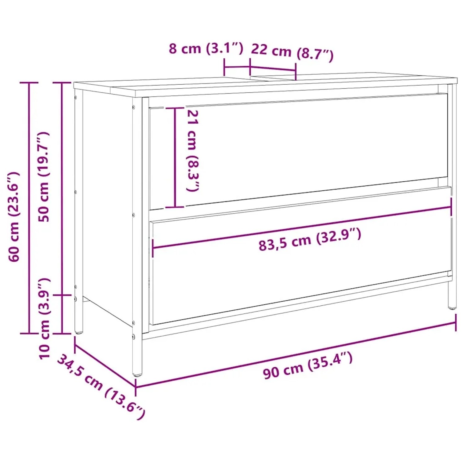 vidaXL Waschbeckenunterschrank mit Schubladen Schwarz Eichen-Optik 861877_15