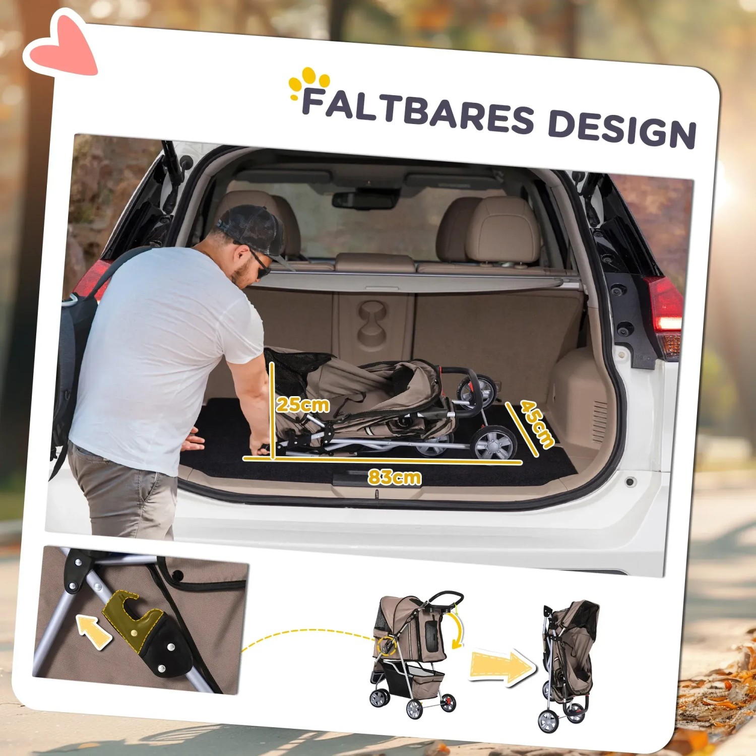 PawHut Hundewagen, beige, faltbar im Kofferraum. Ideal für den Transport von Kleintieren.