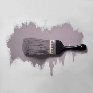 Pinsel streicht Tadessi Wandfarbe Violett Mauve Matt auf. Frische Dispersionsfarbe für Wände tropft.