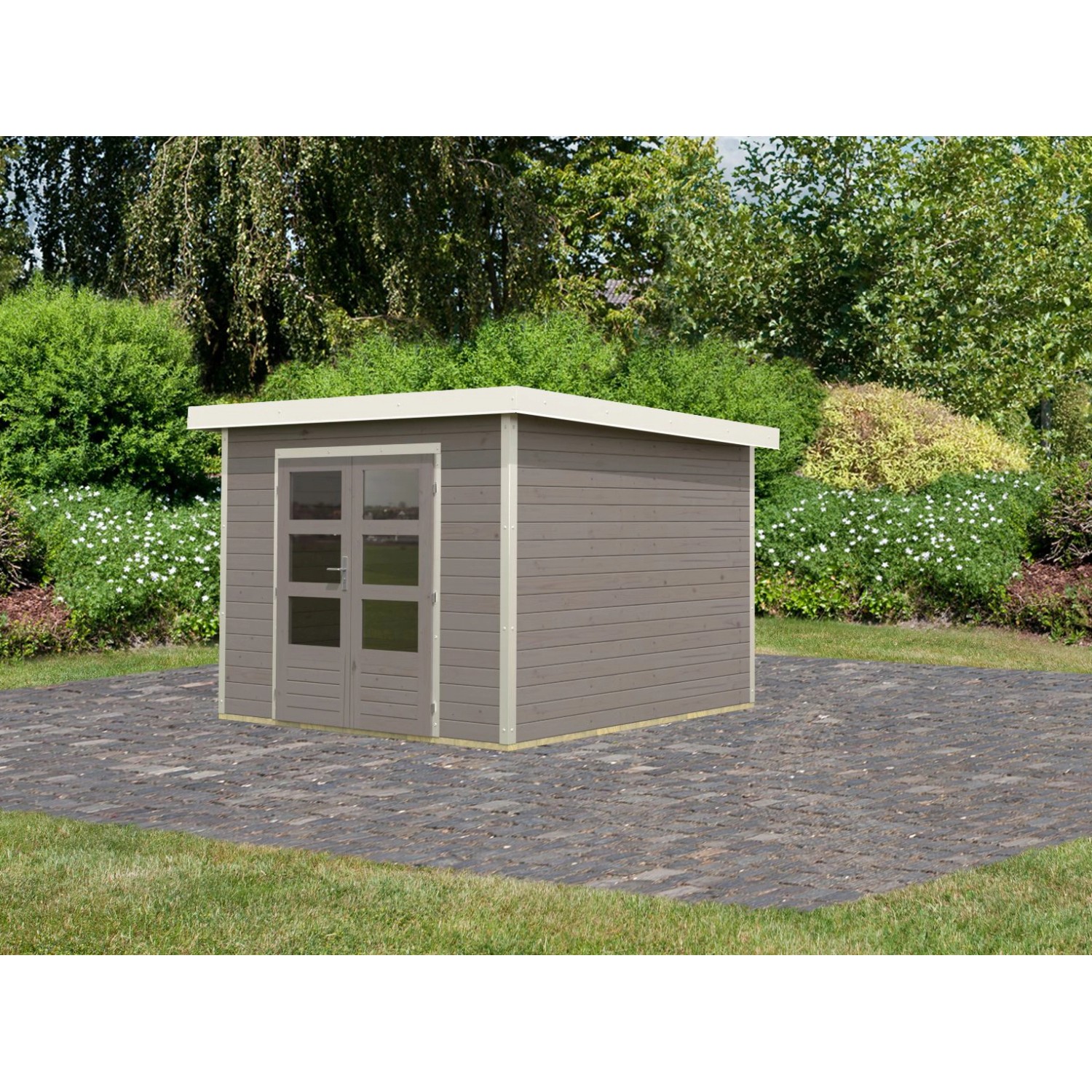 Karibu Gartenhaus Domingo D Wassergrau-Weiß 7 m² günstig online kaufen