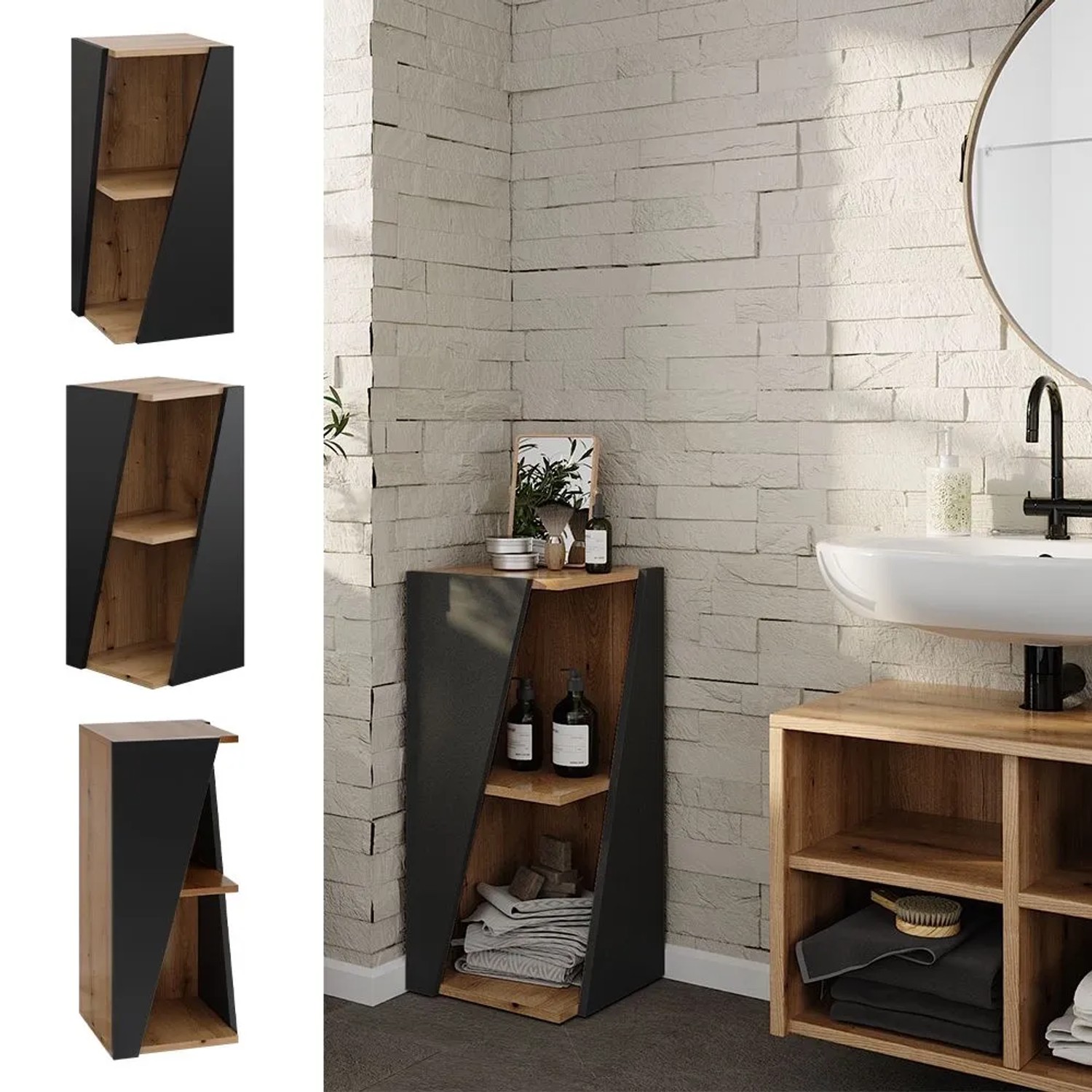 Vicco Midischrank Benno Anthrazit 32 x 71 mit Offenen Ablagen_2