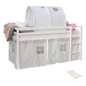Homestyle4u Hochbett 90x200 Weiß mit Lattenrost und Tunnel 2766