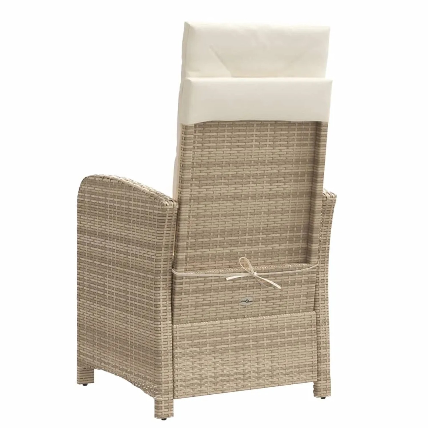 Beiges vidaXL Bistro-Set: Rattan-Gartenstuhl mit Kissen, Rückenansicht. Gartenmöbel für Balkon und Terrasse.