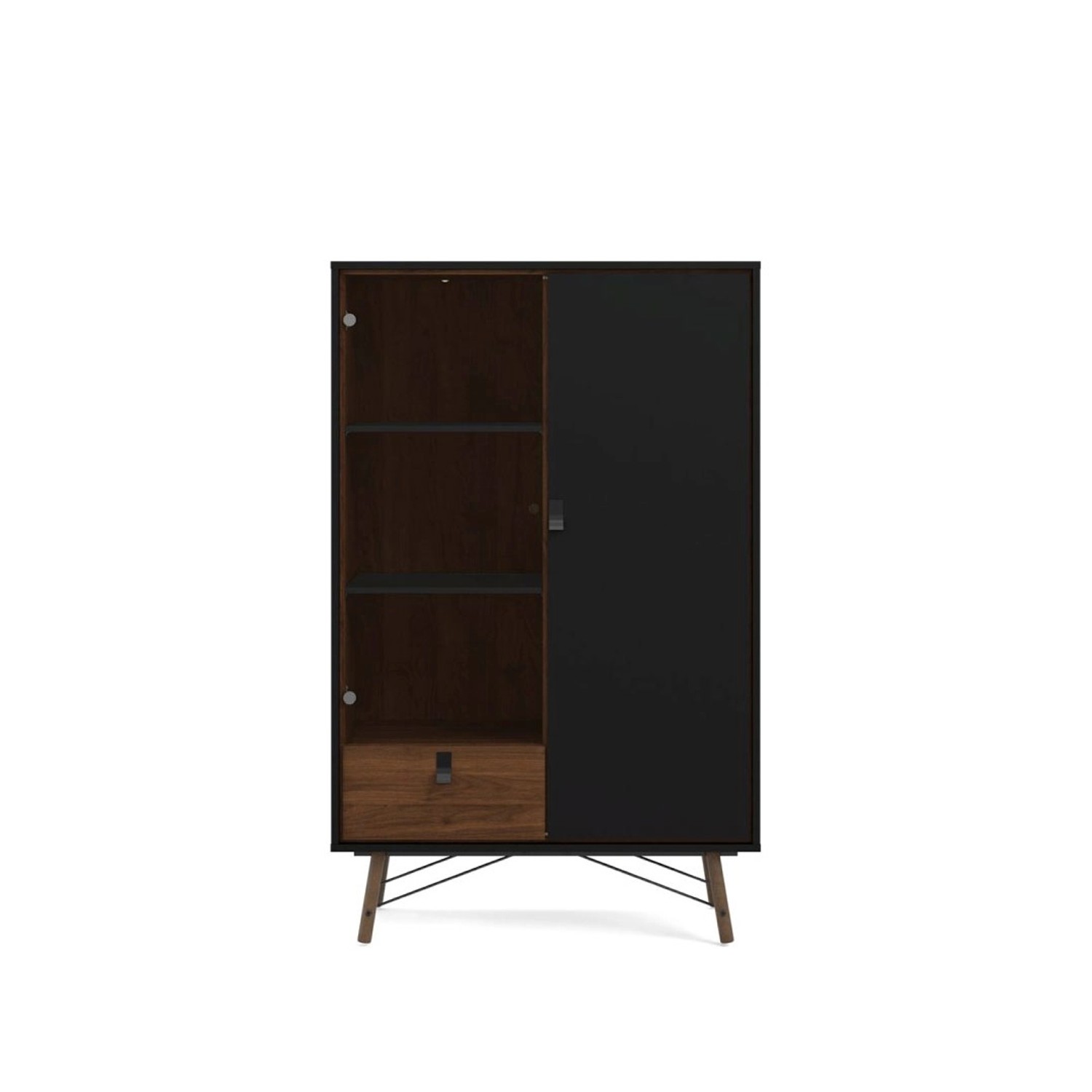 ebuy24 Rye Vitrinenschrank 1 Glastür 1 Tür 1 Schublade Mattschwarz Wallnuss günstig online kaufen