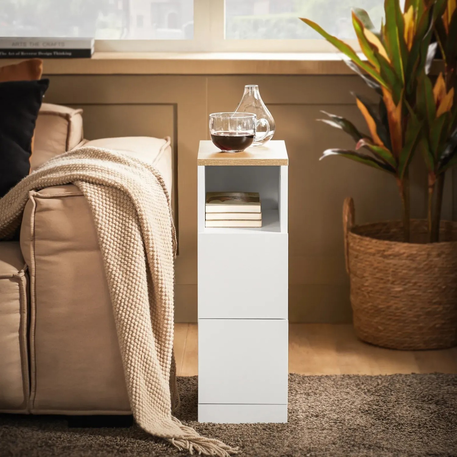 SoBuy Weißer Nachttisch FBT149-WN Schmal 20 cm breit mit 2 Schubladen kaufen bei OBI