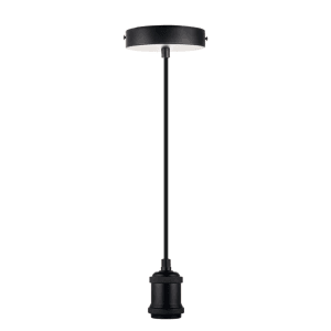 Schwarze LUXULA Hängeleuchte mit E27 Fassung und Textilkabel. Deckenlampe im Industrie Design.