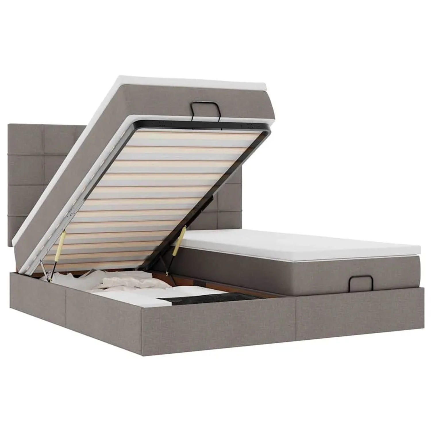 vidaXL Ottoman-Bett mit Matratzen & LEDs Taupe 160x200 cm Stoff 3314538