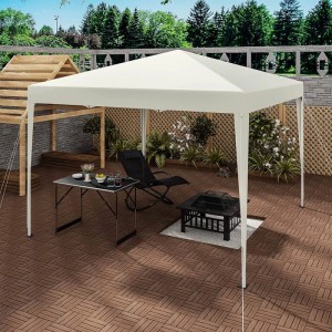 Beiger WOLTU Pop-Up Pavillon 3x3m im Garten, wasserdichter Sonnenschutz für Terrasse und Outdoor-Bereich.