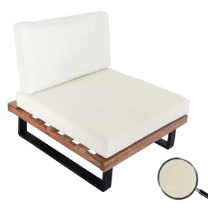 MCW Lounge-Sessel H54 mit hellbraunem Akazienholzgestell und cremefarbenen Polstern. Inkl. Sitz- & Rückenpolster.