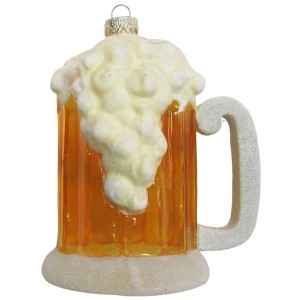 Weihnachtskugel Bierkrug von Krebs Glas Lauscha, 11cm, Christbaumkugel aus Glas