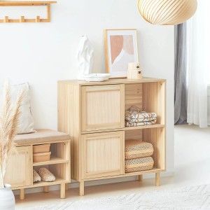 SoBuy Sideboard FSB87-N aus Naturholz mit Schiebetüren, ideal als Schuhkommode oder Flurschrank.