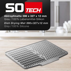 Graue SOTECH Abtropfmatte aus Silikon, 396x327x12 mm, für die Küchenausstattung.