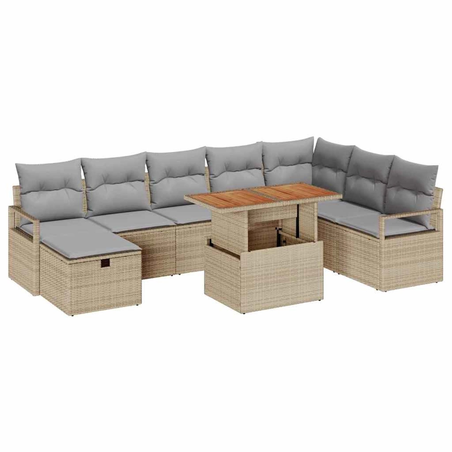 vidaXL Garten-Sofa-Set Höhenverstellbar 9-Tlg Beige Poly Rattan 3361343 günstig online kaufen