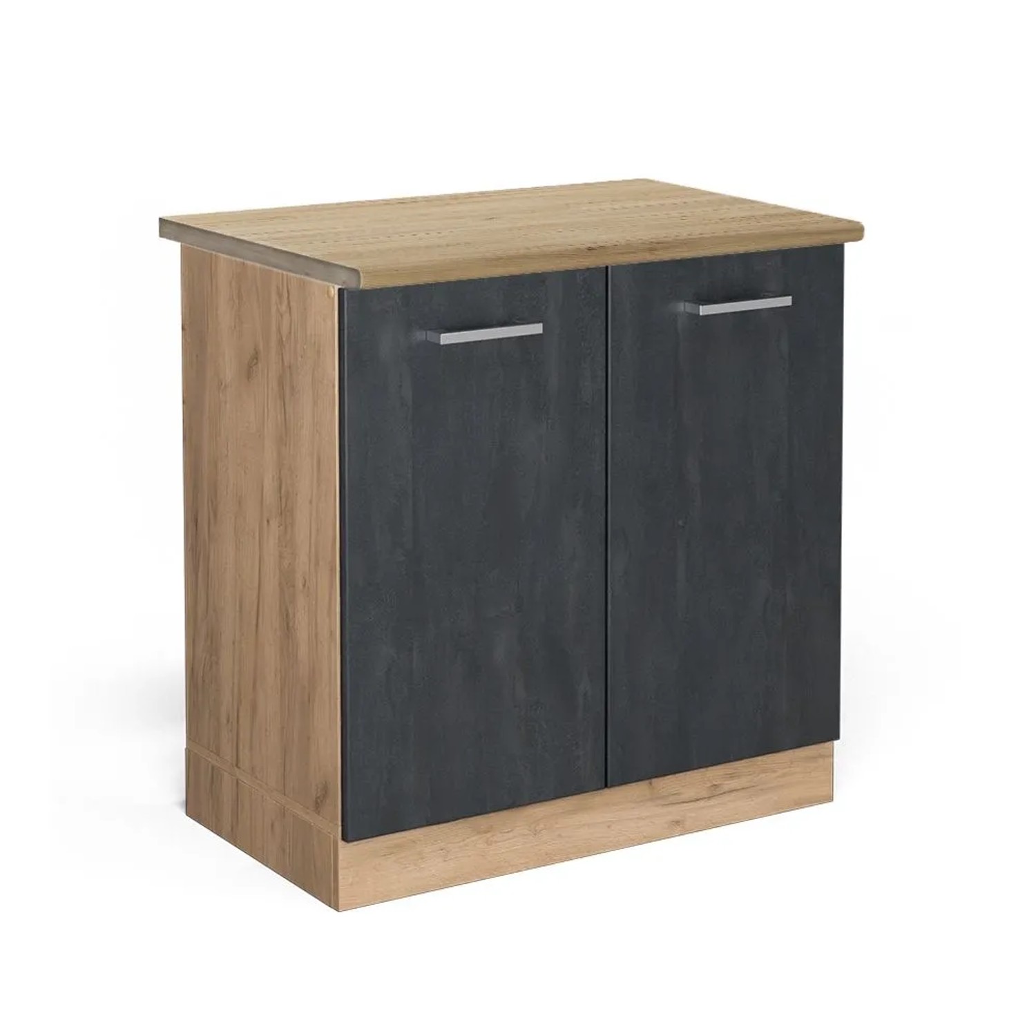 Vicco Spülenunterschrank R-Line Schwarz Beton Goldkraft Eiche 80 cm AP Eiche