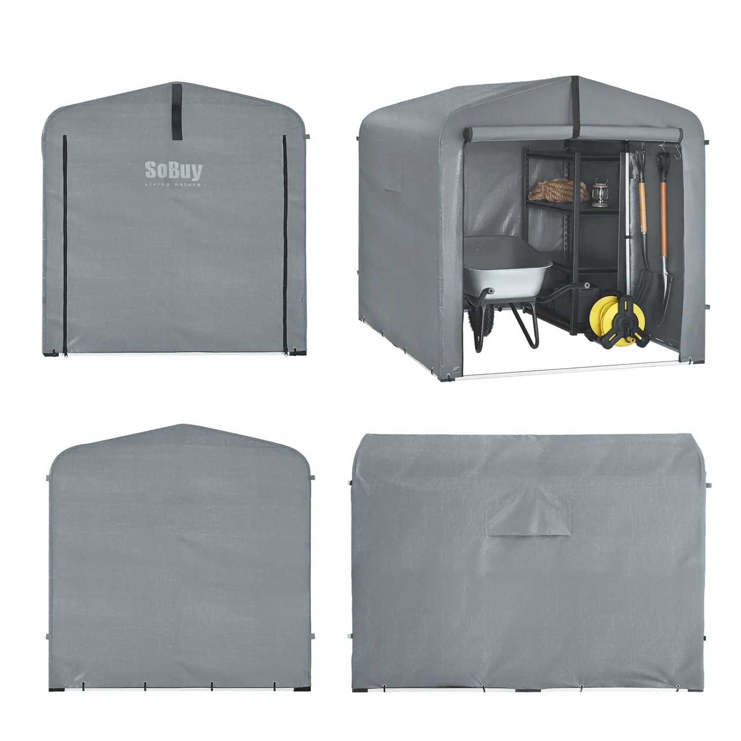 SoBuy Fahrradgarage für 2-4 Fahrräder Geräteschuppen mit UV-Schutz 159x165x219cm Grau KLS11-L-DG_10