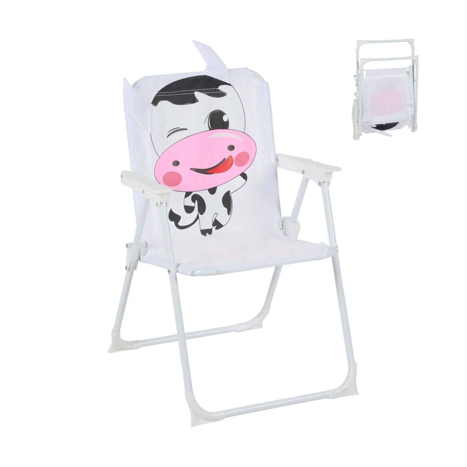 Relaxdays Kinder Klappstuhl Polyester Eisen Bunt Kuh Klappbar Rutschfest 51,5 cm x 36 cm x 37,5 cm 0,9 kg