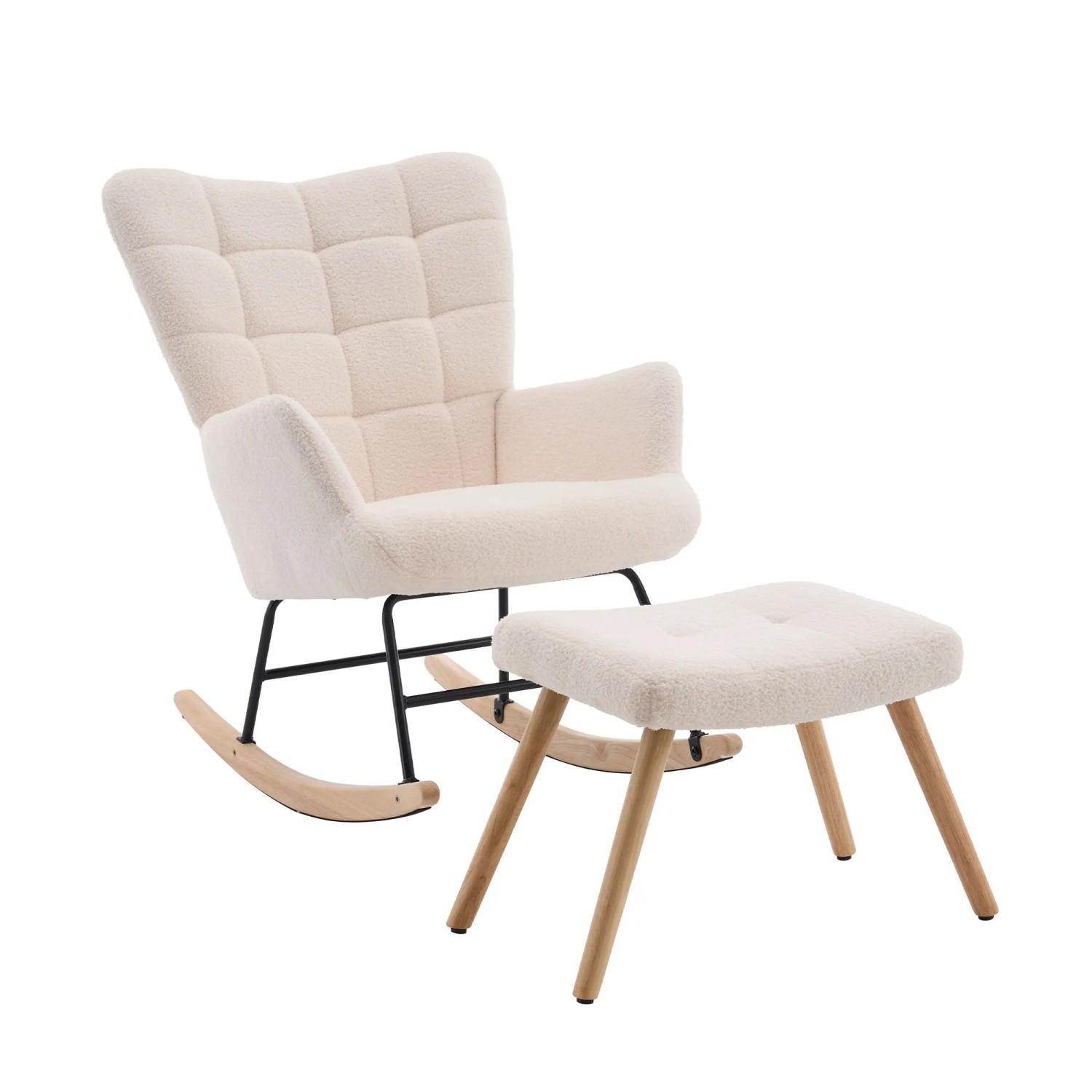 okwish Schaukelstuhl mit Armlehnen Fußhocker Relaxsessel Wohnzimmer 68x88x91cm Beige