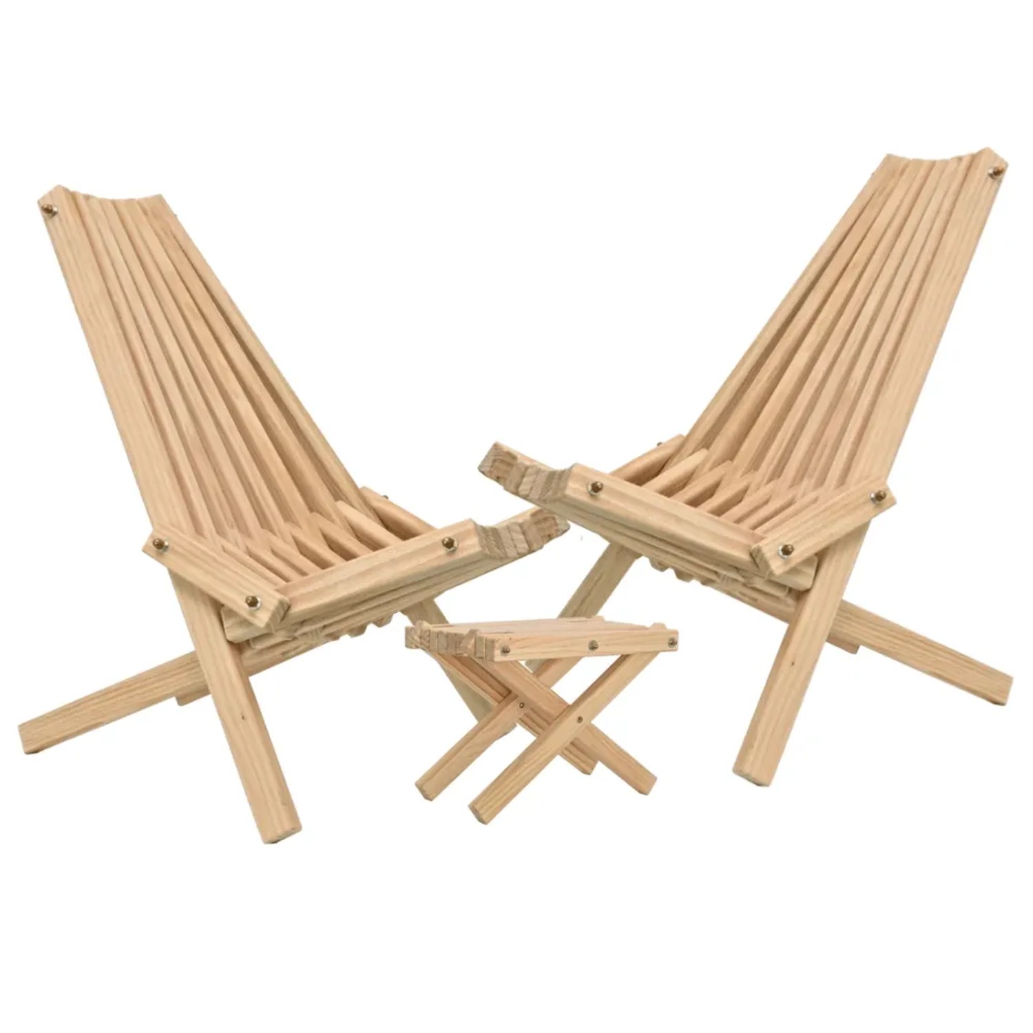 DELUKE Skandinavisches Gartenmöbelset Holz ENNO 3 tlg. aus Kiefernholz 2x Liegestuhl 1x Beistelltisch Balkontisch mit St...