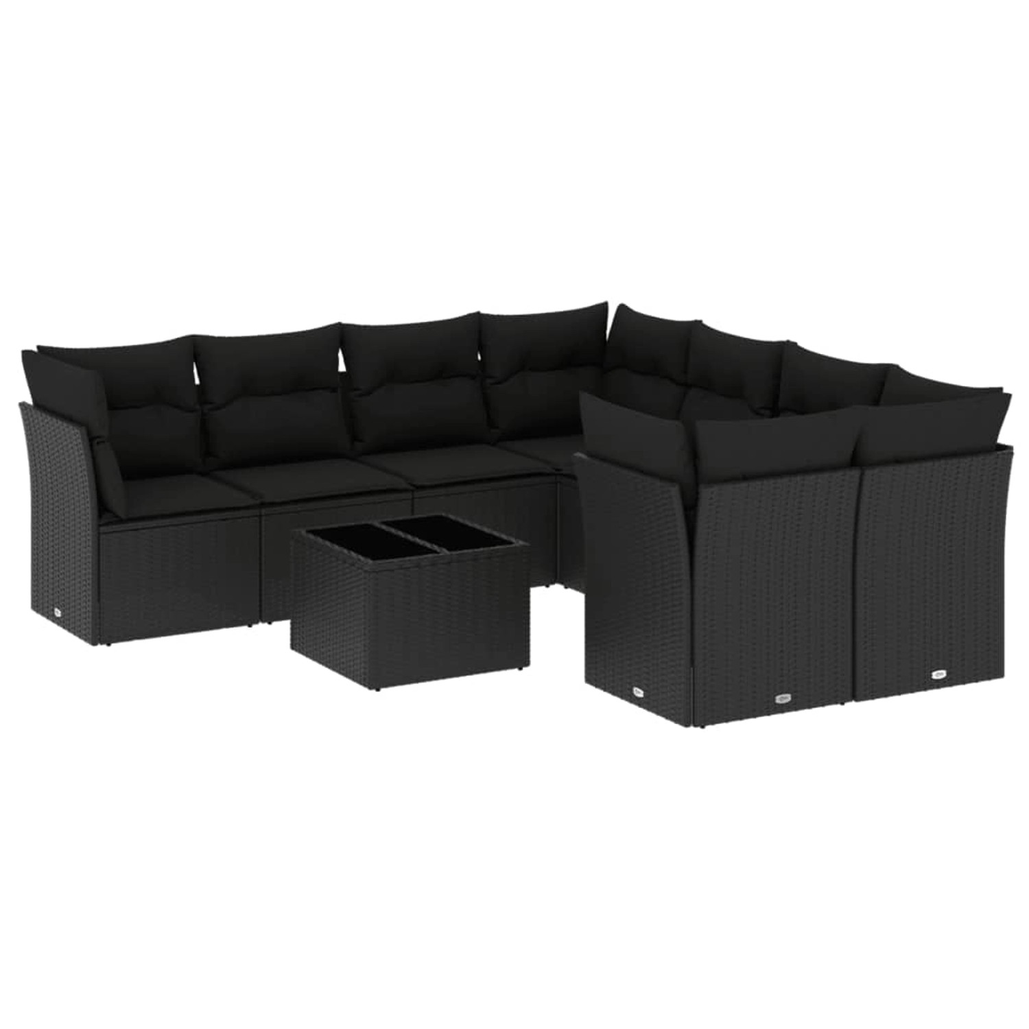 vidaXL 9-tlg Garten-Sofagarnitur mit Kissen Schwarz Poly Rattan Modell 17