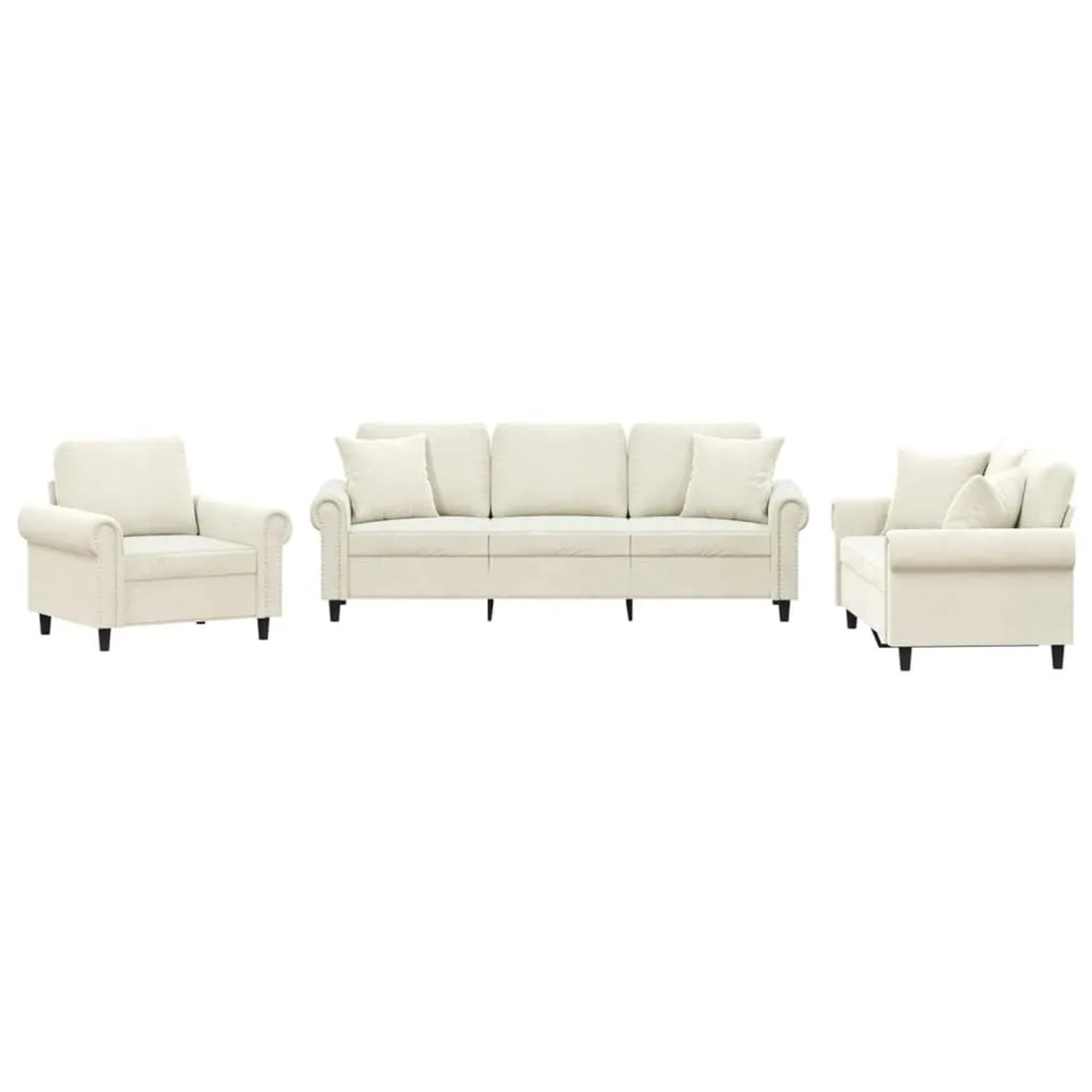 vidaXL 3-Tlg Sofagarnitur mit Kissen Creme Samt 3202198