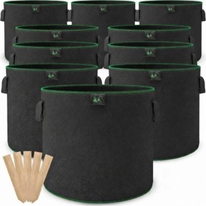 TTL GARDEN Pflanzsack 40L 10er Set Filz Stofftopf 300g/qm Vlies Pflanzentopf Rund Ø37cm Pflanzentopf Garten