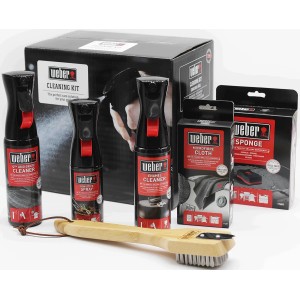 Weber Reinigungsset, 6-teilig für Holzkohlegrills, mit Grillbürste, Reiniger, Schwämmen, Spray und Tuch.