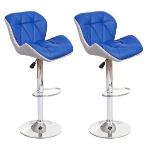 2er-Set blaue MCW Barhocker A92 mit Chromgestell, höhenverstellbar und drehbar.