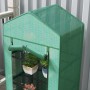 Grünes Outsunny Foliengewächshaus aus Stahl und Kunststoff mit 5 Ebenen für Pflanzen, ideal für Balkon.