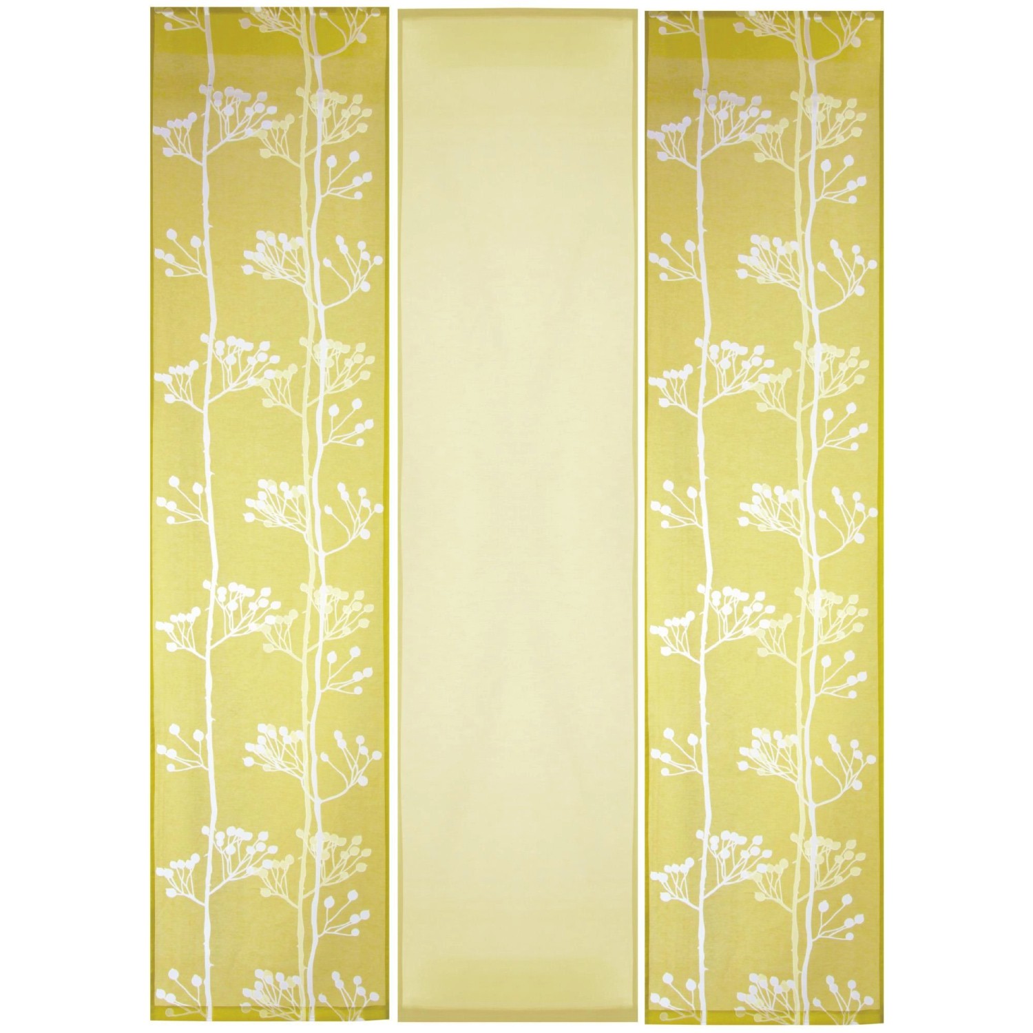 Bestlivings Schiebegardine Elena 3er Set in Olivgrün mit floralem Muster. Fenstervorhang für Wohnraum.