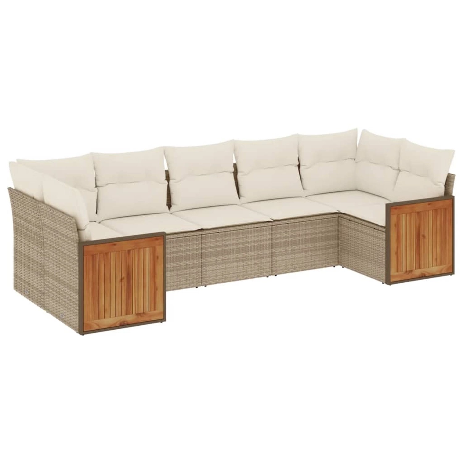 vidaXL 7-Tlg Garten-Sofagarnitur mit Kissen Beige Poly Rattan 3260350