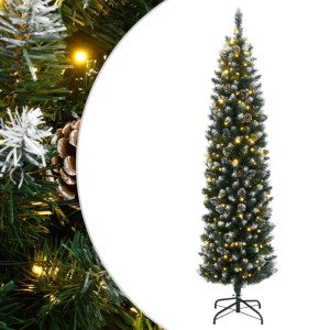 Schlanker, künstlicher Weihnachtsbaum, 150 cm, mit LEDs und Schnee-Effekt.