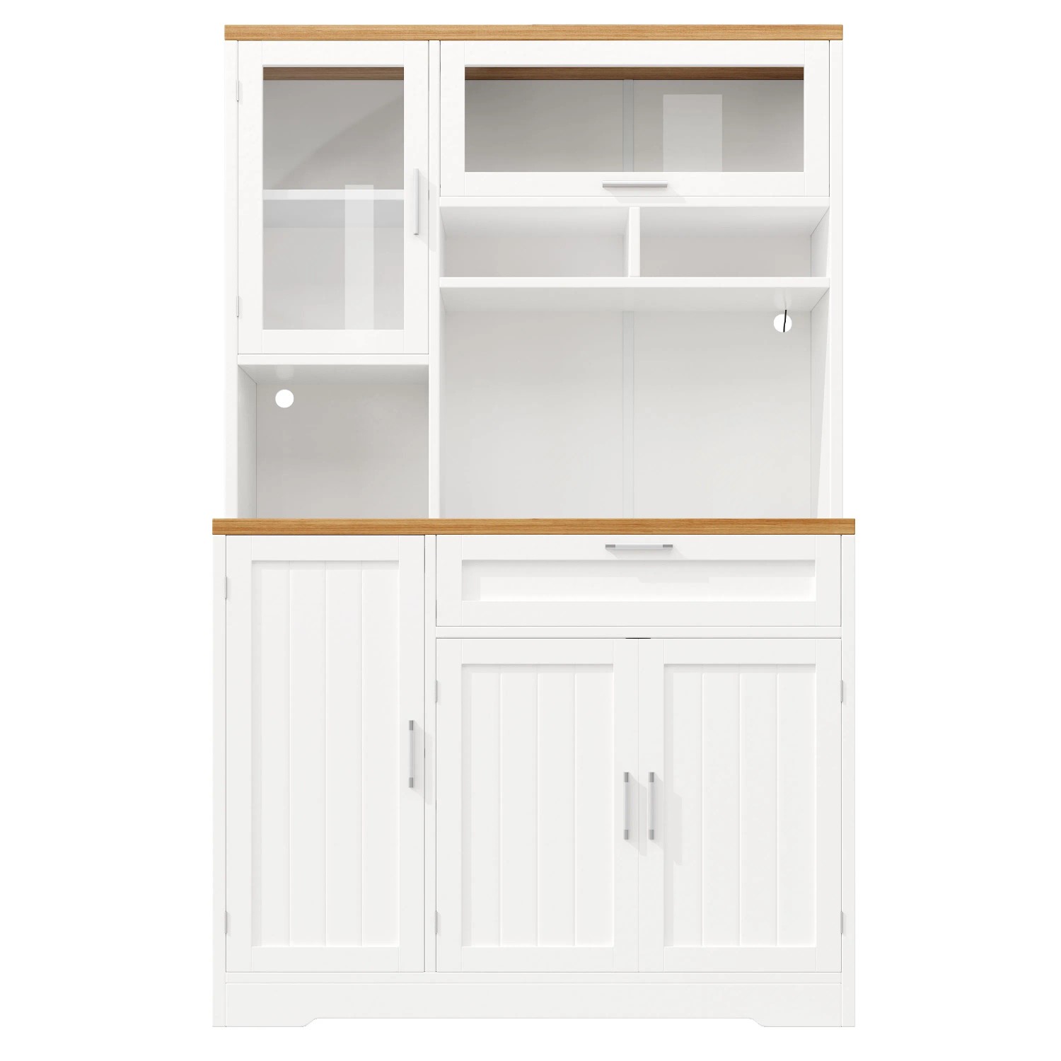 Merax Küchenschrank 104x40x180 cm Weiß Schwarz Vitrine LED Küche Wohnzimmer